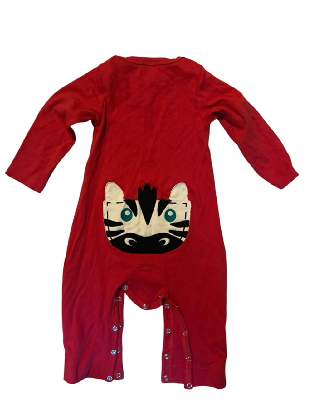 Red Long-Sleeve Kids One-Piece Footie with Zebra Appliqué